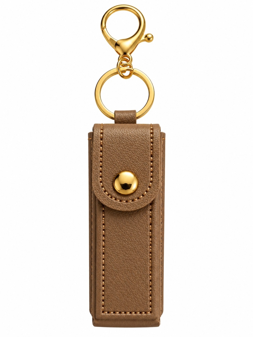 Lipstick Keychain Case in Taupe with Gold Hardware